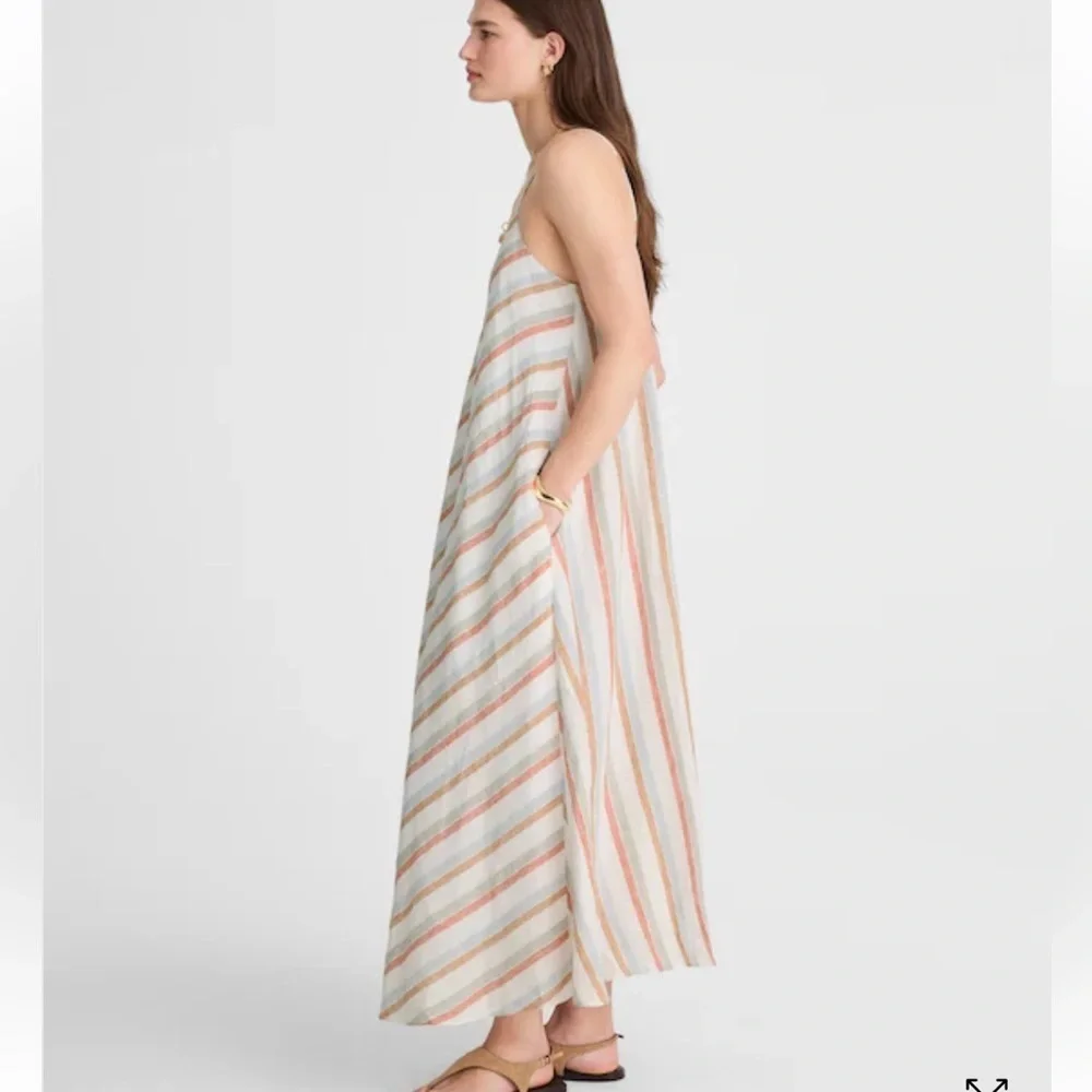 Madewell Striped V-Neck Midi Dress in 100% Linen
